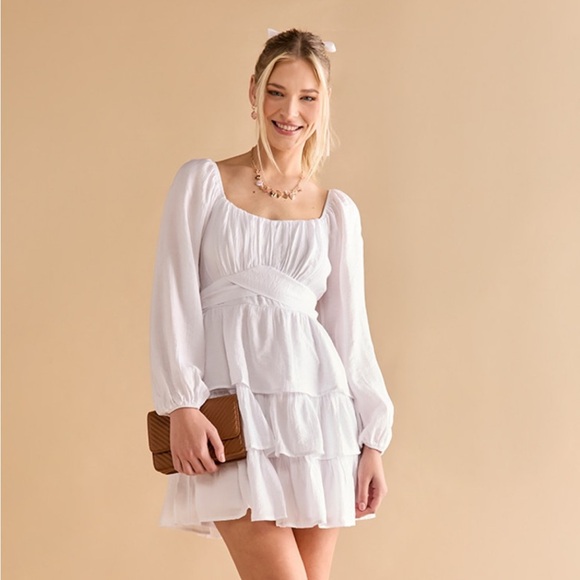 FINAL SALE 🤍 NWT Francesca’s White Tiered Mini Dress (XS) - Picture 1 of 5